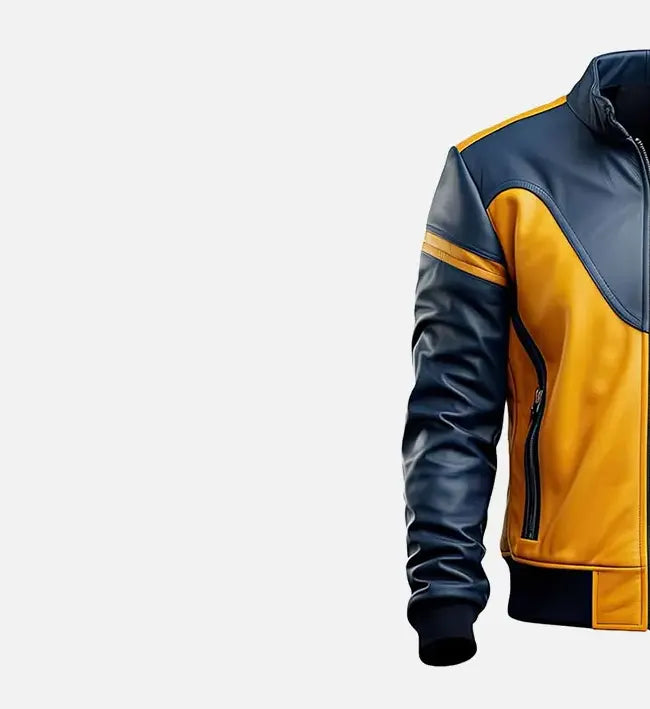 Men’s Mustard Yellow Blue Motorbike Bomber Leather Jacket