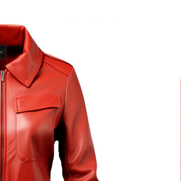 Women's Red Leather Jacket Bomber Style