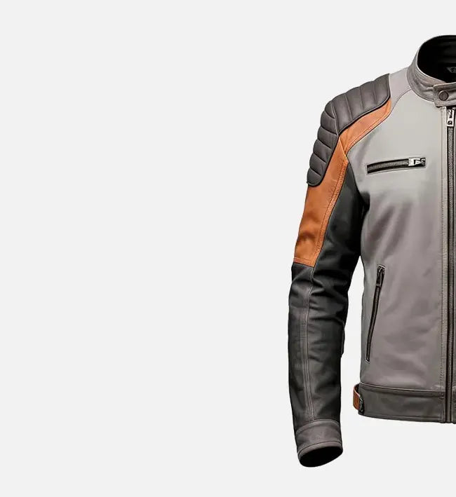 Men’s Grey Brown Motorbike Rider Leather Jacket