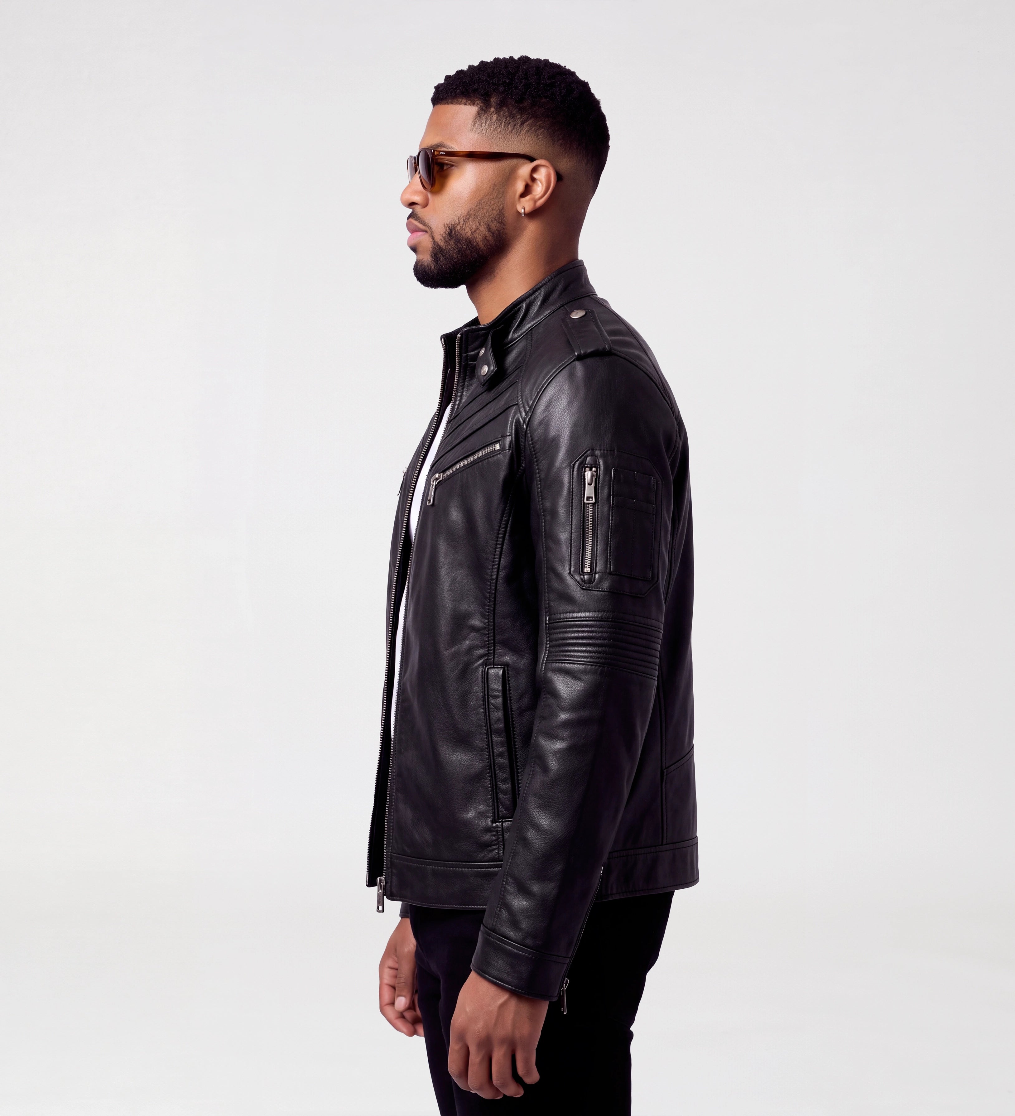 Mens Slim Fit Black Biker Leather Jacket