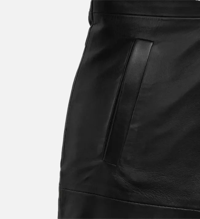 Women's Black Leather Long Coat