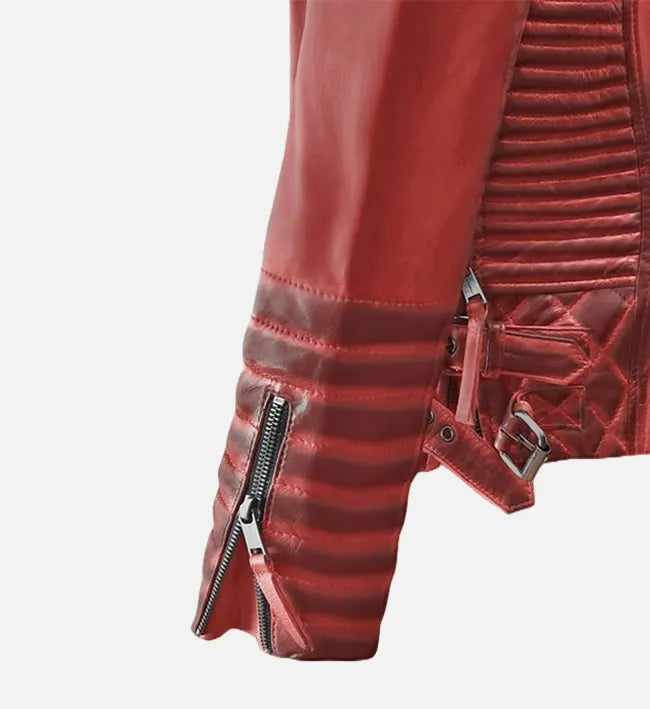 Women's Burnt Red Biker Leather Jacket