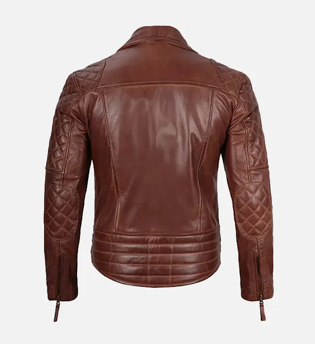 Men's Dark Brown Quilted Asymmetrical Biker Leather Jacket