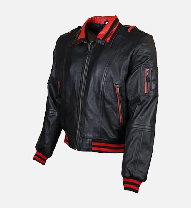 Women’s Black & Red Bomber Leather Jacket