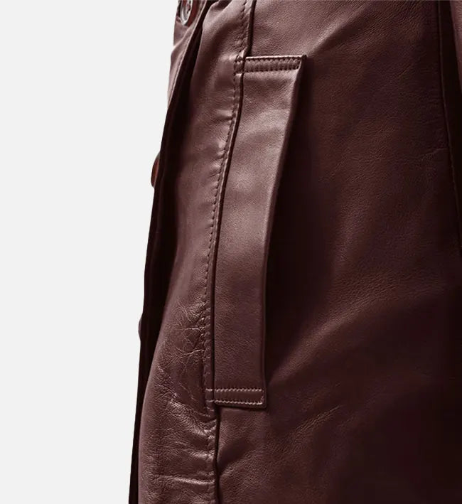 Women's Maroon Wax Leather Trench Coat