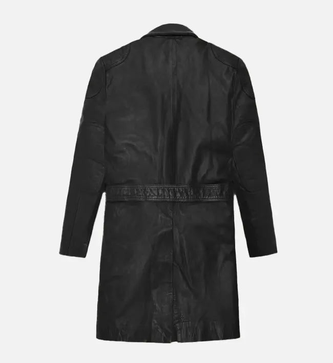 Men's Black Asymmetrical Leather Long Coat