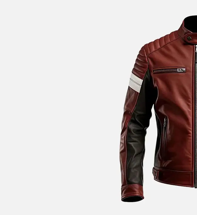 Men’s Maroon Brown Moto Biker Leather Jacket