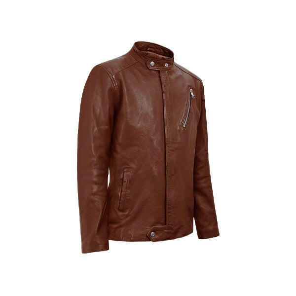Men's Moto Tan Biker Leather Jacket