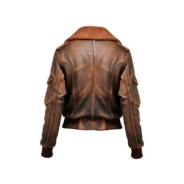 Women's Distressed Brown Bomber Leather Jacket