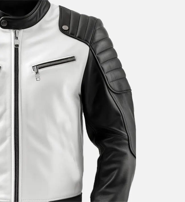 Men's Sportage Black & White Cafe Racer Leather Jacket