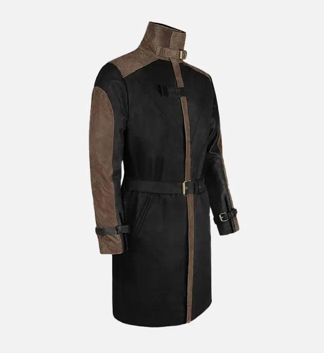 Men's Black and Brown Leather Coat