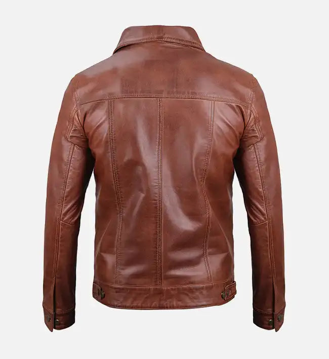 Men's Harrington Brown Leather Trucker Jacket