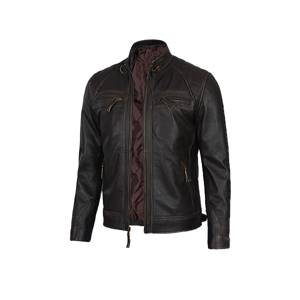 Men's Cafe Racer Distressed Brown Leather Jacket