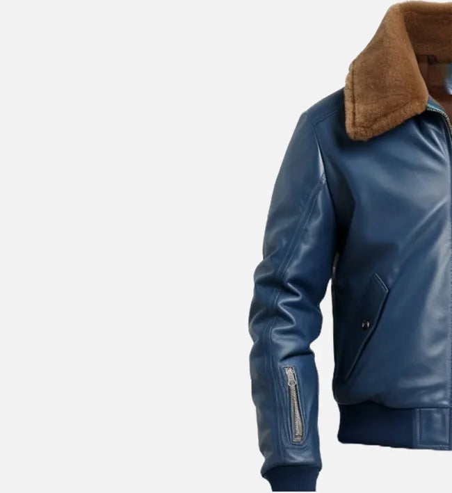 Men's Blue Flight Bomber Leather Jacket