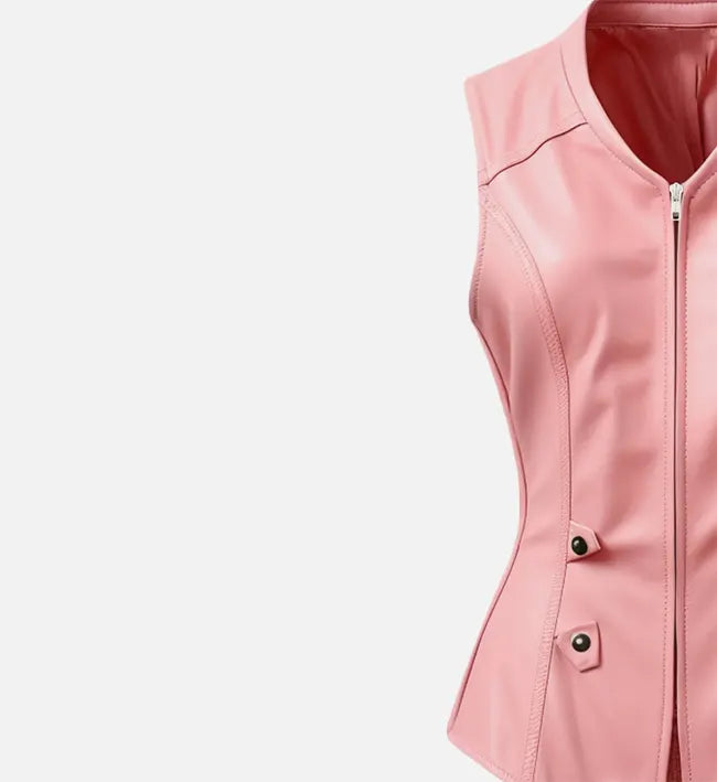 Women's Baby Pink Leather Vest