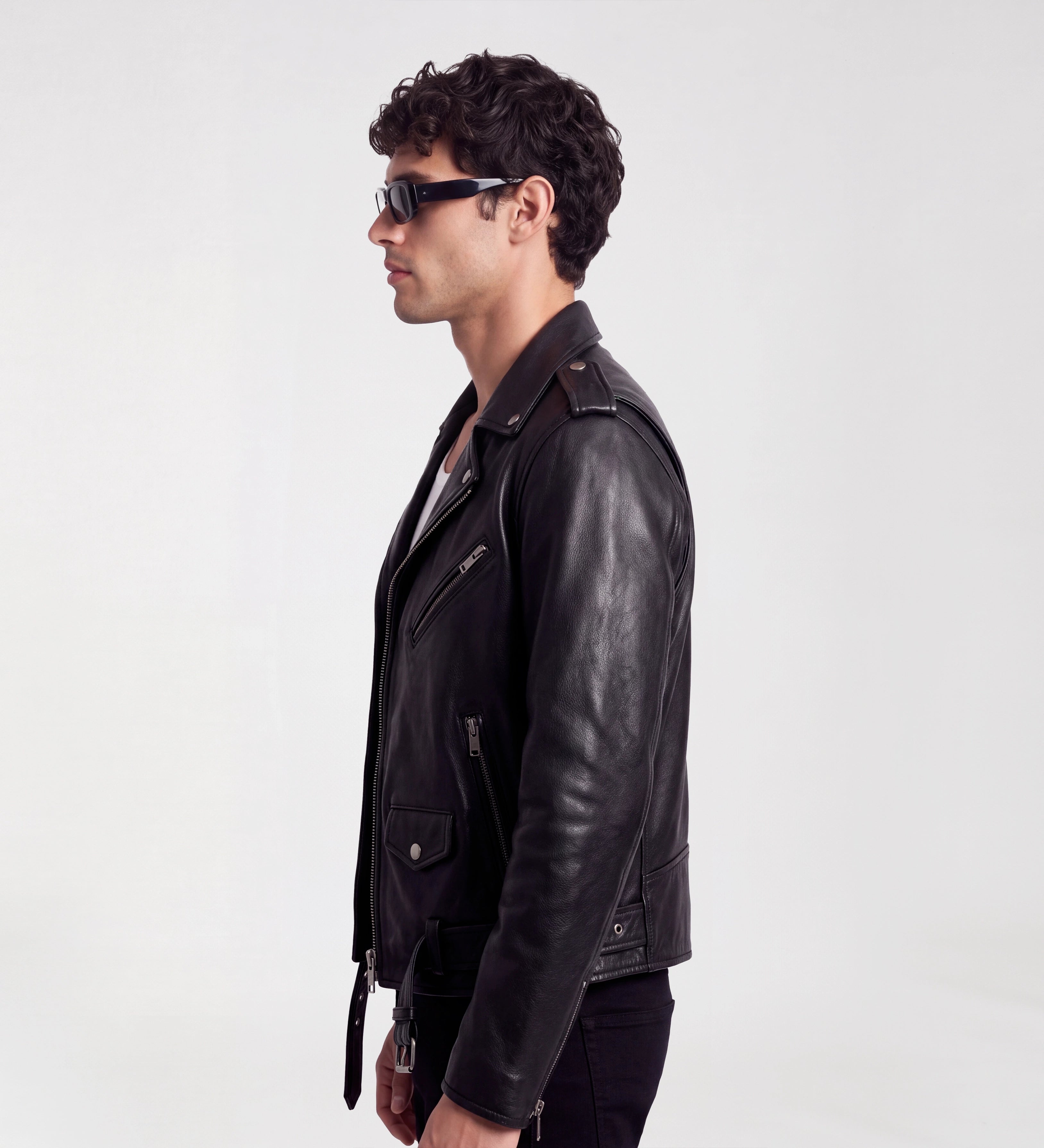 Mens Black Biker Genuine Leather Jacket