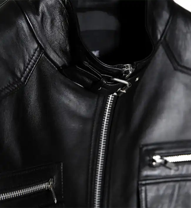 Women’s Band Collar Biker Leather Jackets
