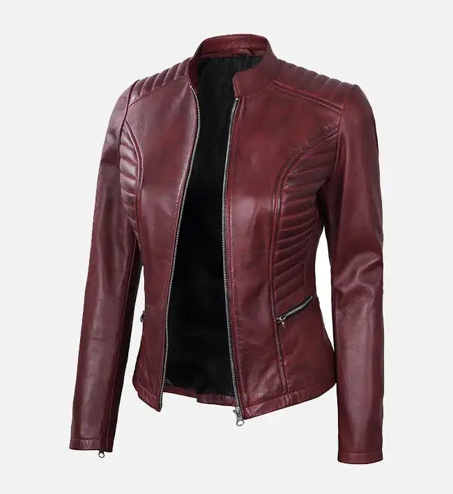 womens cafe racer jacket in maroon leather