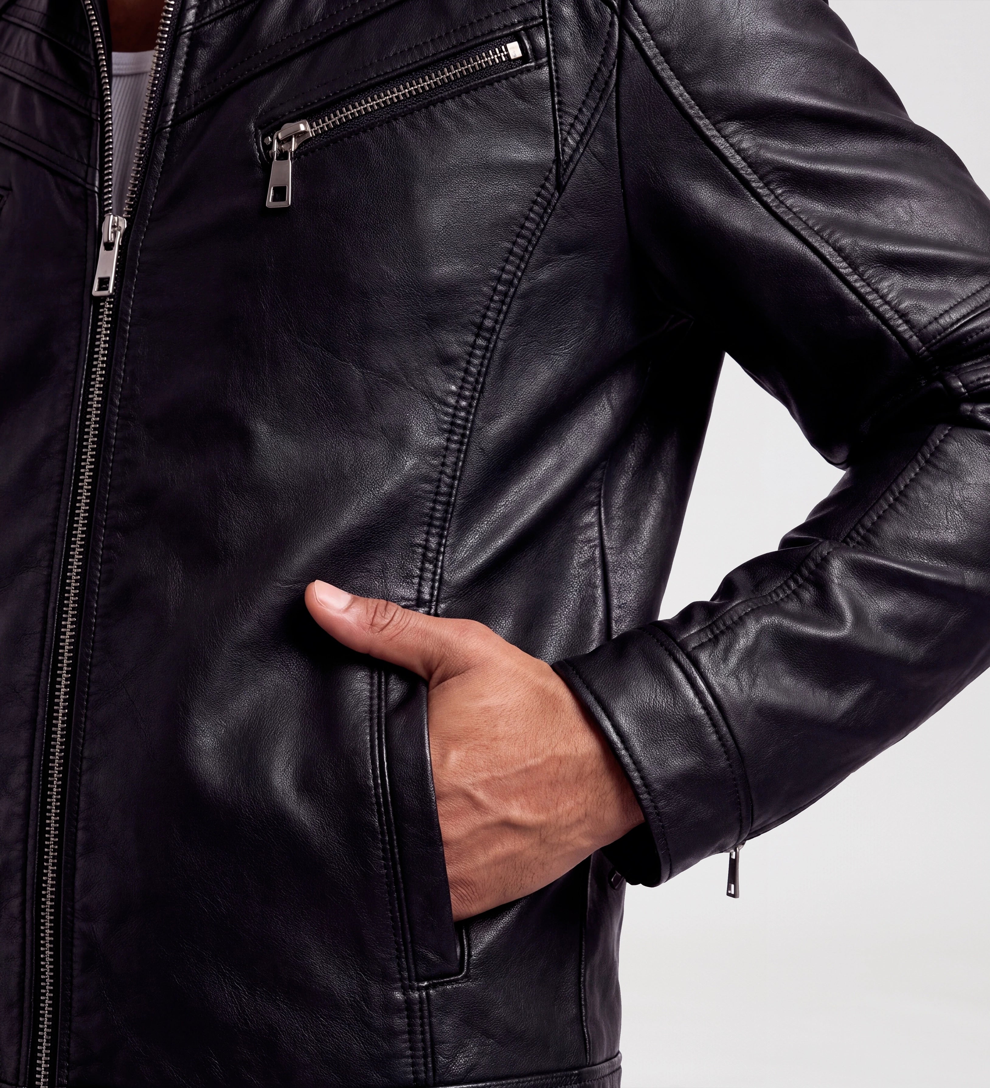 Mens Slim Fit Black Biker Leather Jacket
