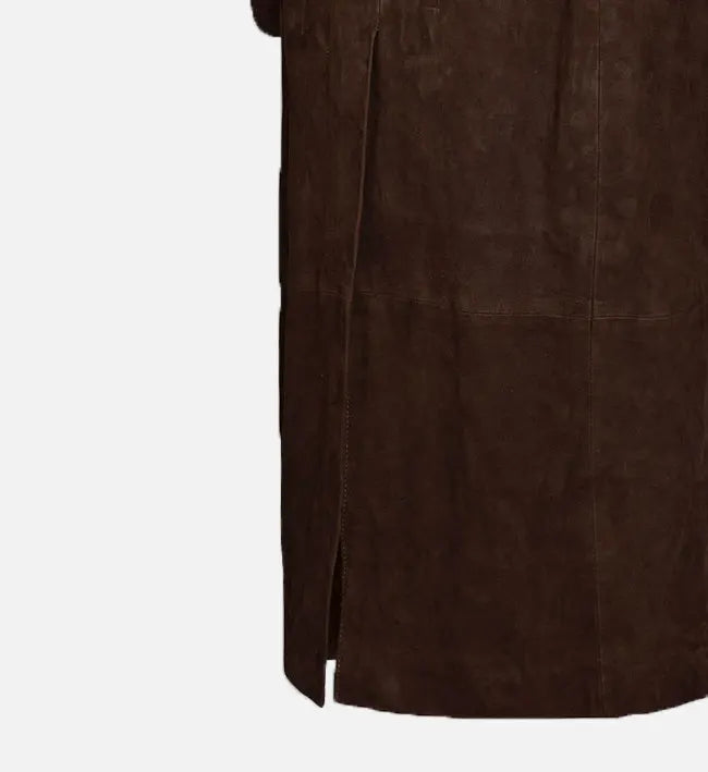 Women's Dark Brown Suede Leather Long Coat