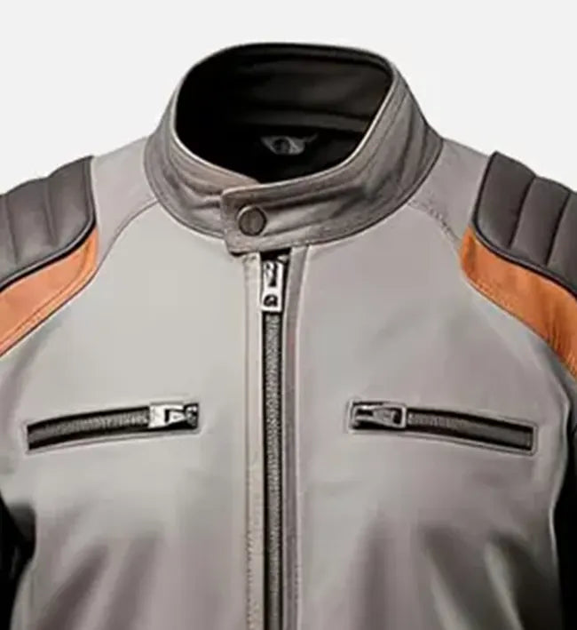 Men’s Grey Brown Motorbike Rider Leather Jacket