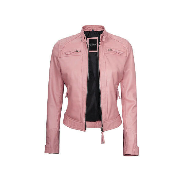 Women's Pink Diamond Cafe Racer Leather Jacket