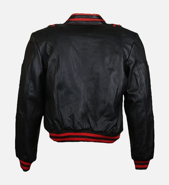 Women’s Black & Red Bomber Leather Jacket