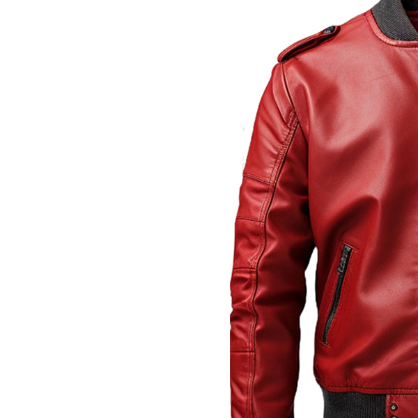 Men's Stylish Red Bomber Leather Jacket