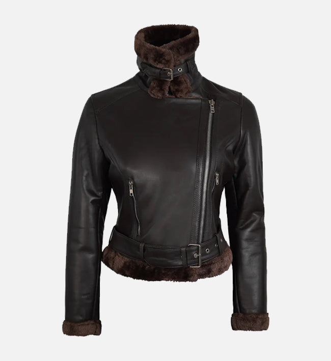 Women's Black and Brown Shearling Leather Jacket