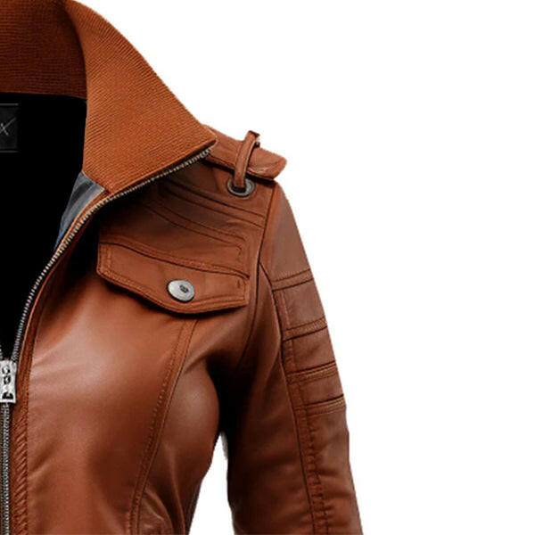 Women's Brown Leather Bomber Jacket