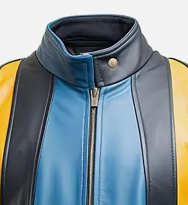 Men’s Blue and Yellow Cafe Racer Bomber Leather Jacket