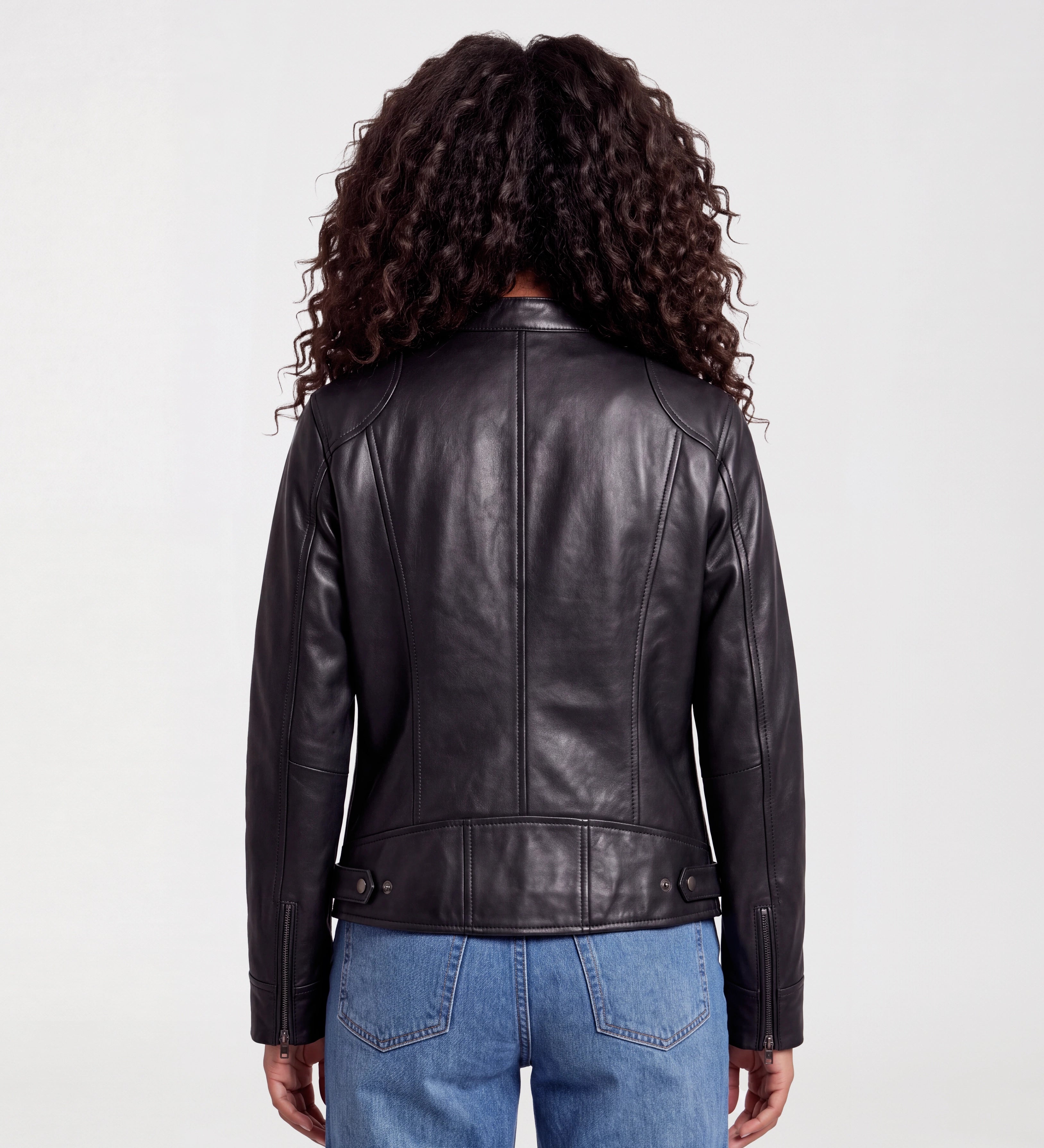 Women Black Cafe Racer Real Leather Jacket