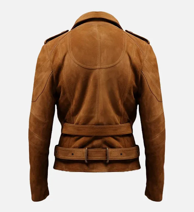 Men's Double Belted Suede Leather Jacket