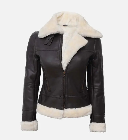 Women's Classic B3 Leather Bomber Shearling Jacket