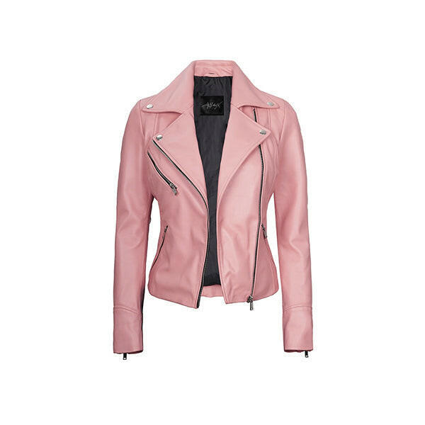 Women's Moto Style Pink Leather Jacket