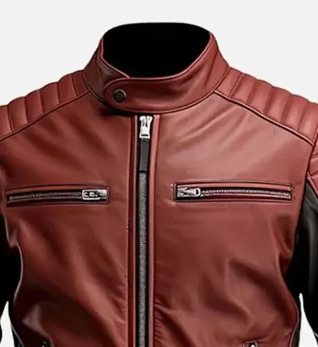 Men’s Maroon Brown Moto Biker Leather Jacket