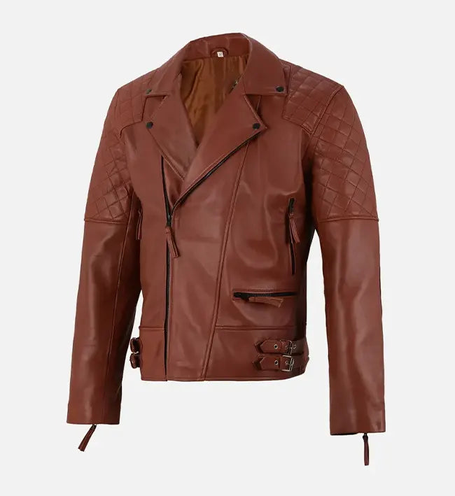 Men's Dark Brown Quilted Asymmetrical Biker Leather Jacket