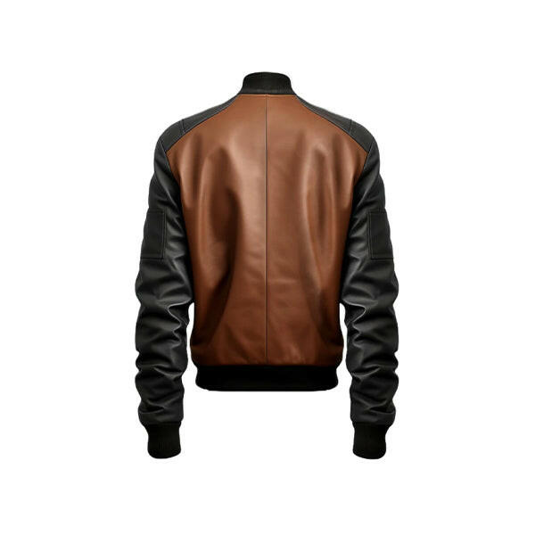 Men's Brown and Black Bomber Leather Jacket