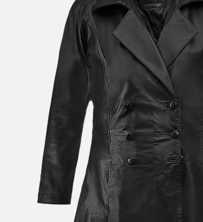 Women's Black Leather Trench Coat