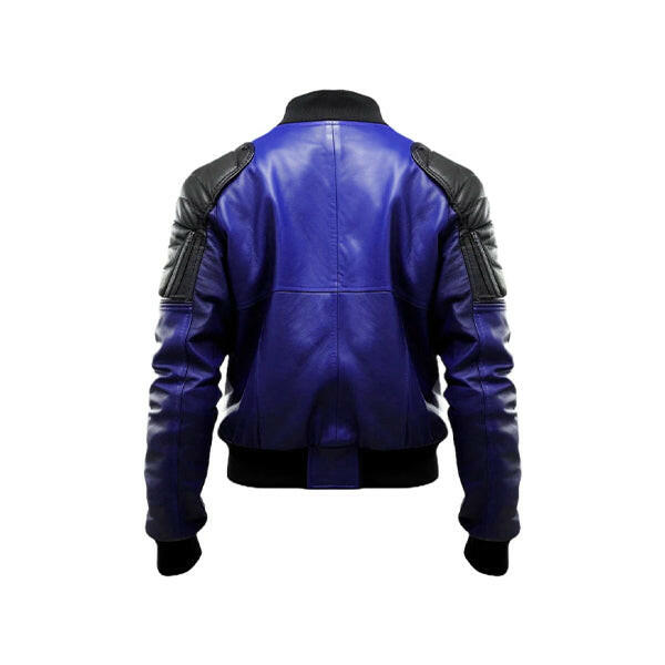 Men's Blue & Black Bomber Leather Jacket