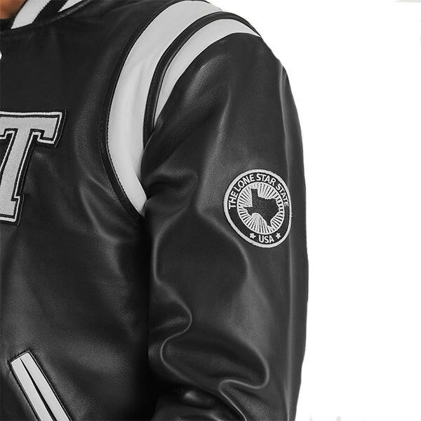 Men's Texas Black Leather Varsity Jacket