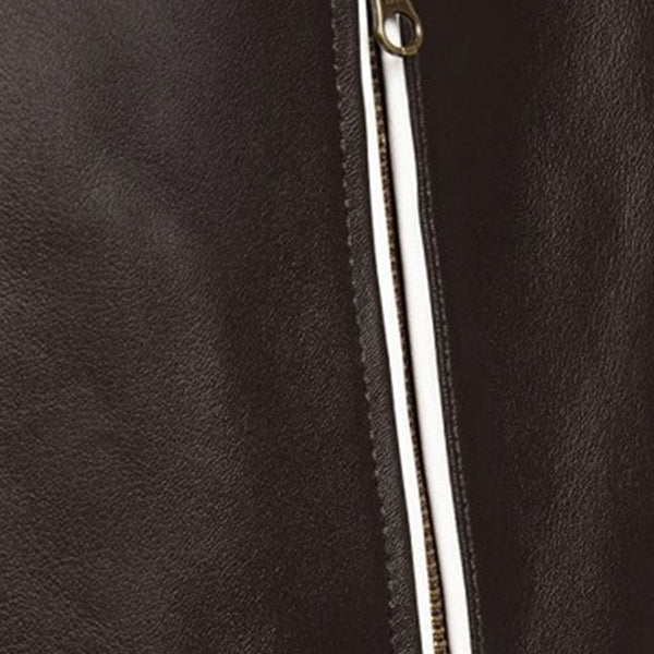 Men's White Stripe Brown Biker Leather Jacket
