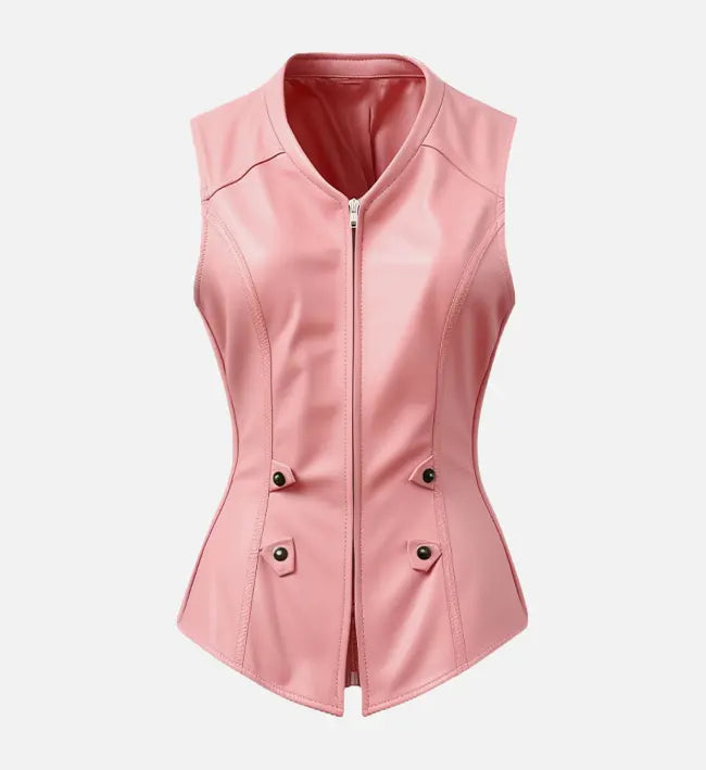 Women's Baby Pink Leather Vest