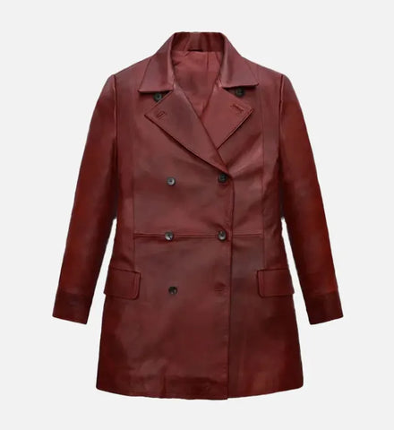 Women's Red Leather Trench Coat