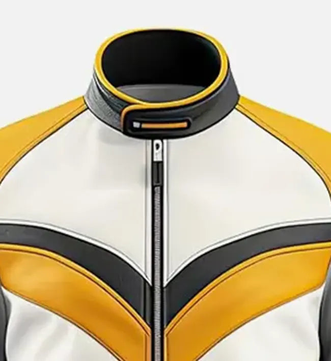 Men's Premium Yellow and White Cafe Racer Leather Jacket