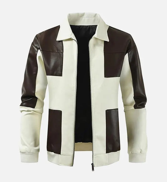 Men's Casual Hatless Leather Bomber Jacket