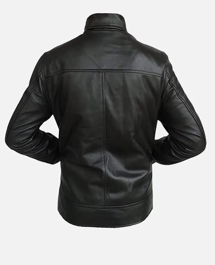 Men’s Vintage Shirt Collar Black Leather Jacket