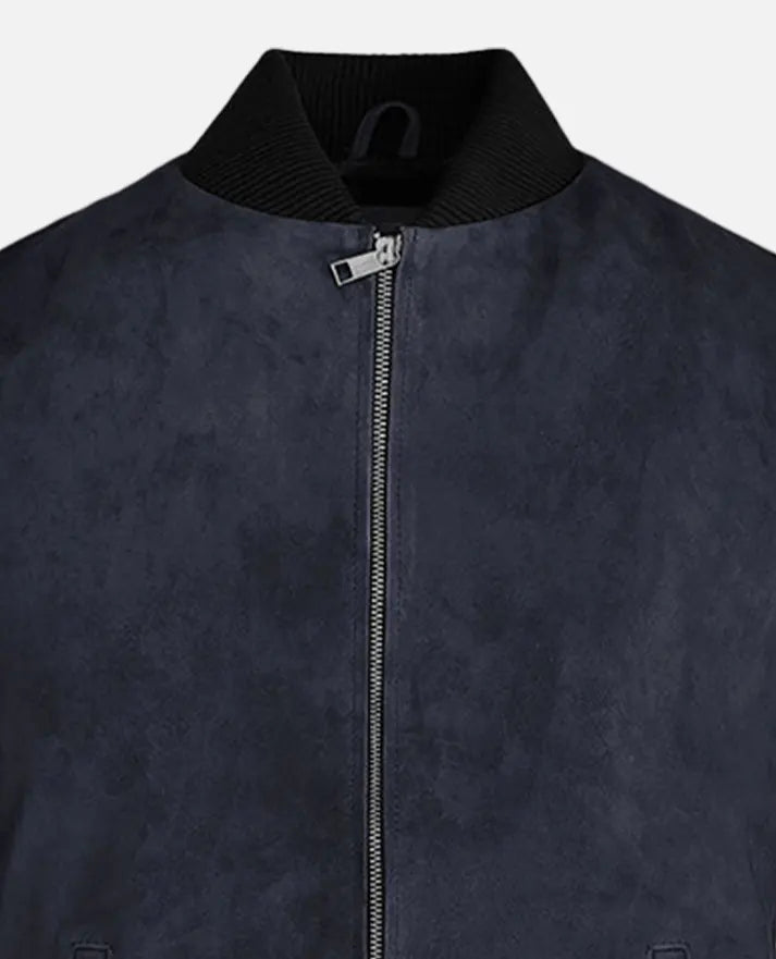 Men's Dark Blue Suede Bomber Jacket