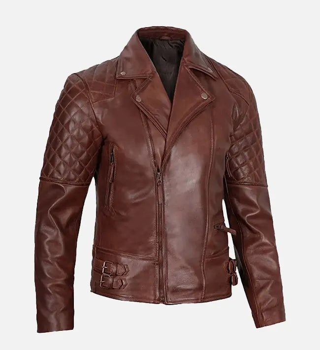 Men's Dark Brown Quilted Asymmetrical Biker Leather Jacket