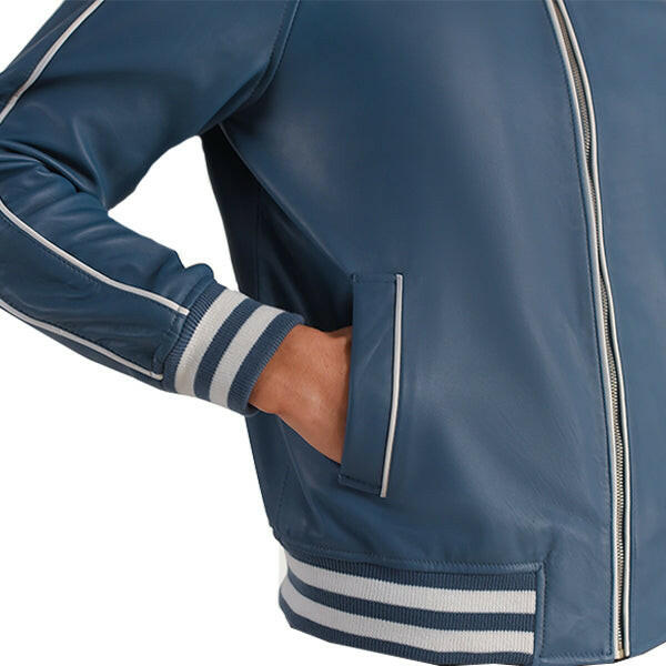 Men's Blue Leather Varsity Jacket